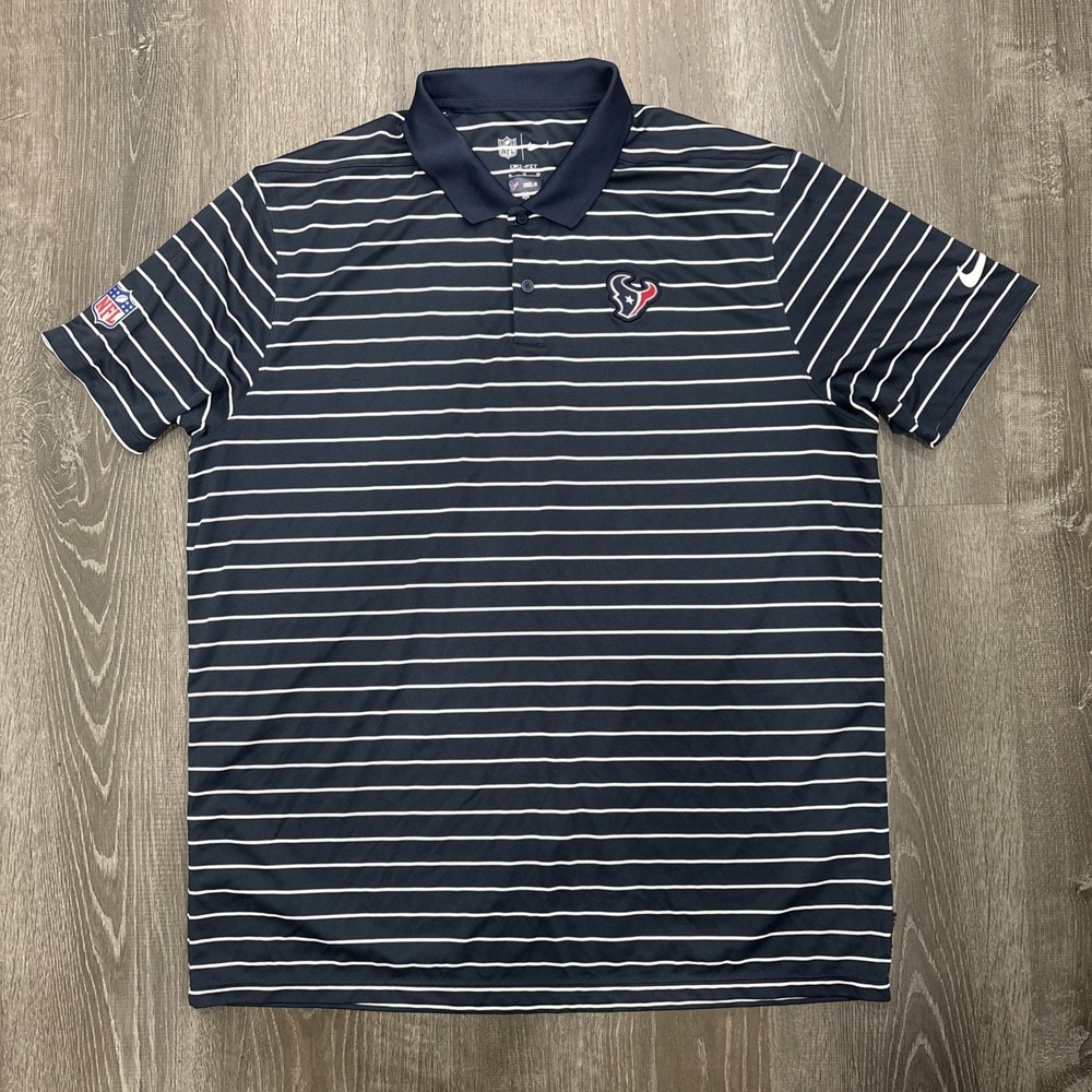 Nike Men's Houston Texans Striped Polo XL Blue White On Field Coach DN9875-459